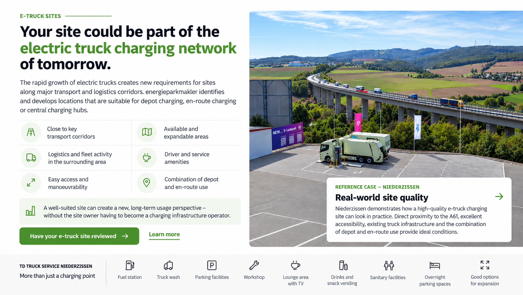 E-truck sites: site criteria and the Niederzissen reference case at TD Truck Service